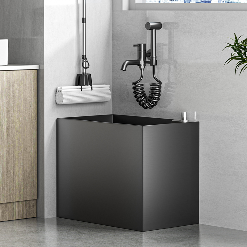 不锈钢拖把池家用卫生间室外阳台洗拖布盆防溅水S长方形黑色墩布