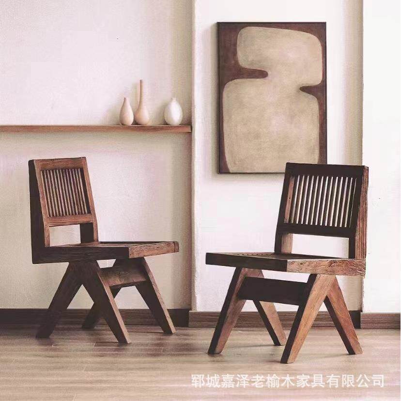复古色老榆木椅子古典风拍照靠背椅道具新中式家具餐桌椅实木板凳