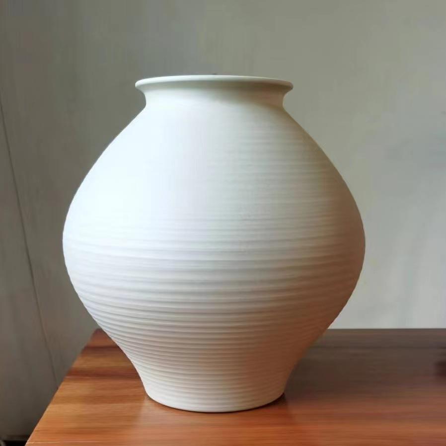 禅意复古素烧台面花瓶插干花器小号落地橱窗摆件餐厅茶室软装陶罐