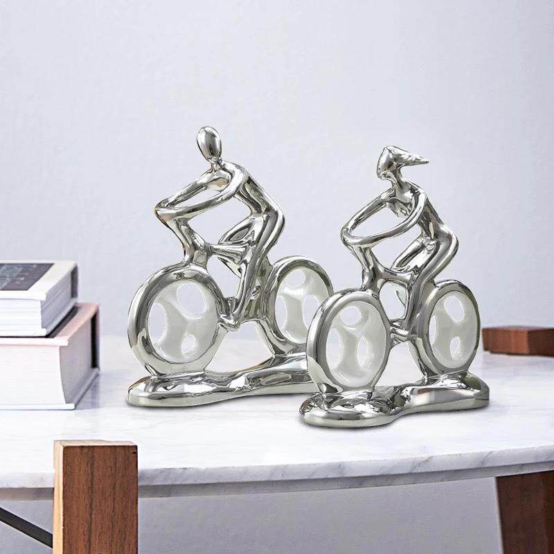 陶瓷自行车摆件 陶瓷工艺品 脚踏车摆件白瓷家居创意简约青瓷