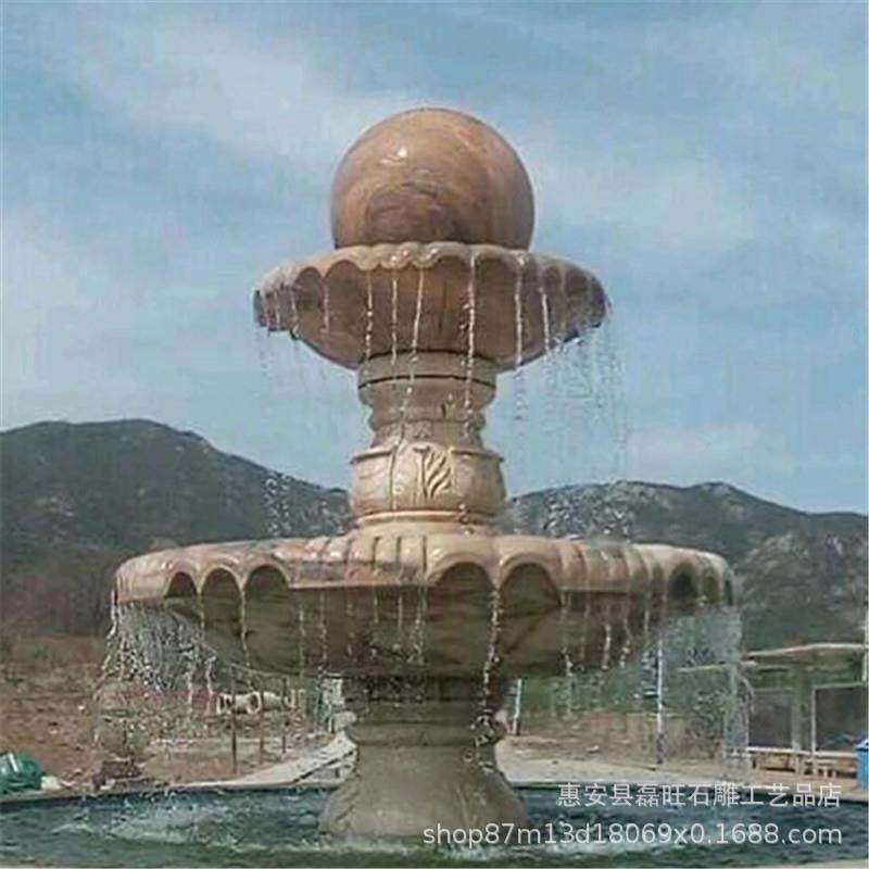 供应户外庭院大型欧式双层流水花钵石雕喷泉黄金麻花岗岩喷泉石雕