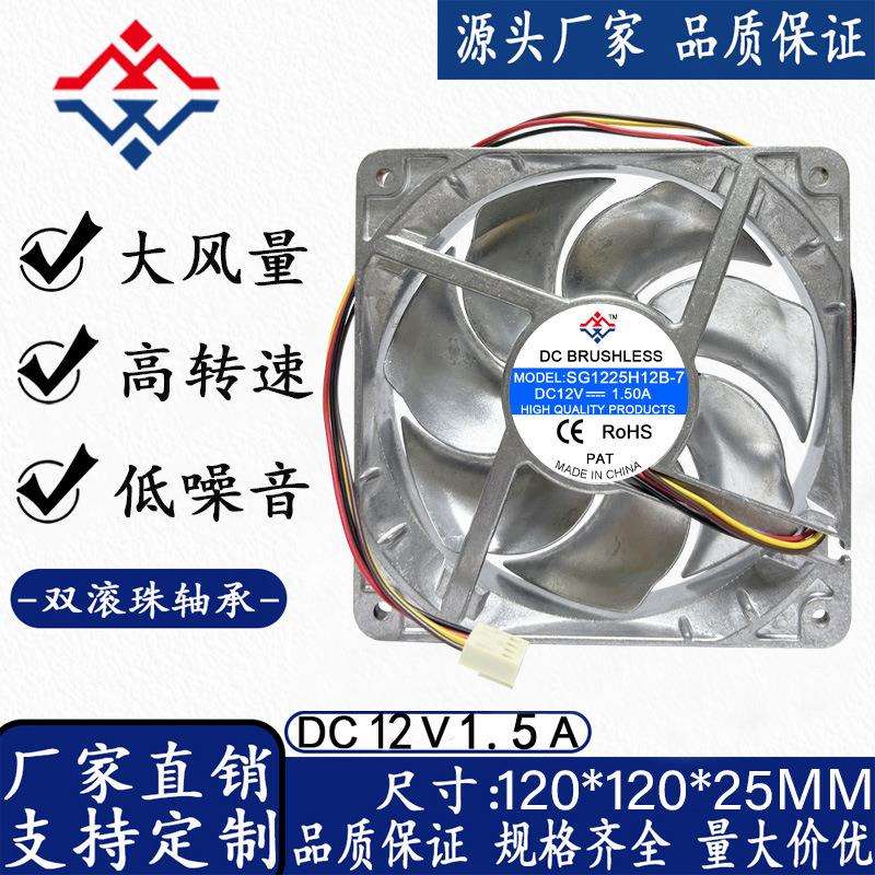12025 12CM12V1.5A全金属耐高温电脑电源机箱工业机箱散热风扇