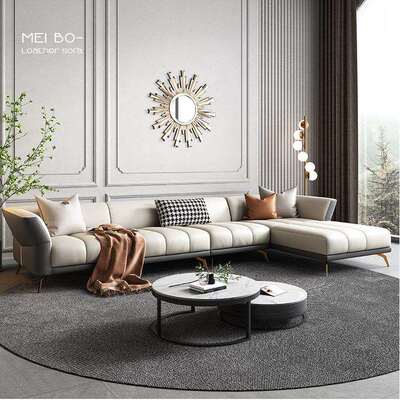 意思简约别墅区住宅区现代北欧客厅大小户型组合贵妃椅超千皮沙发