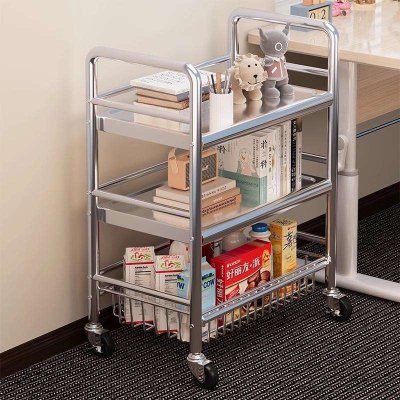 书桌旁小推车不锈钢置物架落地多层菜架收纳架多功能厨房储物架子