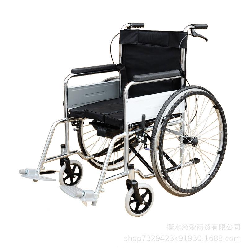 慈爱轮椅残疾人代步车折叠电镀坐便 便携式轮椅 老年代步车 轮椅