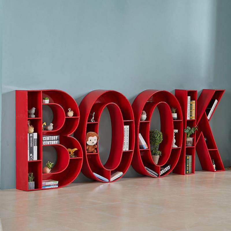 铁艺创意字母数字儿童书架学校墙上落地置物架展示架英文书柜