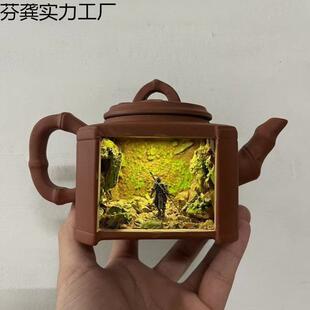 新中式微景观紫砂灯壶财神殿土地庙三清殿陶瓷模型创意茶禅意摆件