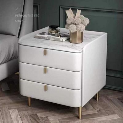 床头柜三层卧室家用北欧现代简约意式实木岩板皮质床边三抽收纳柜