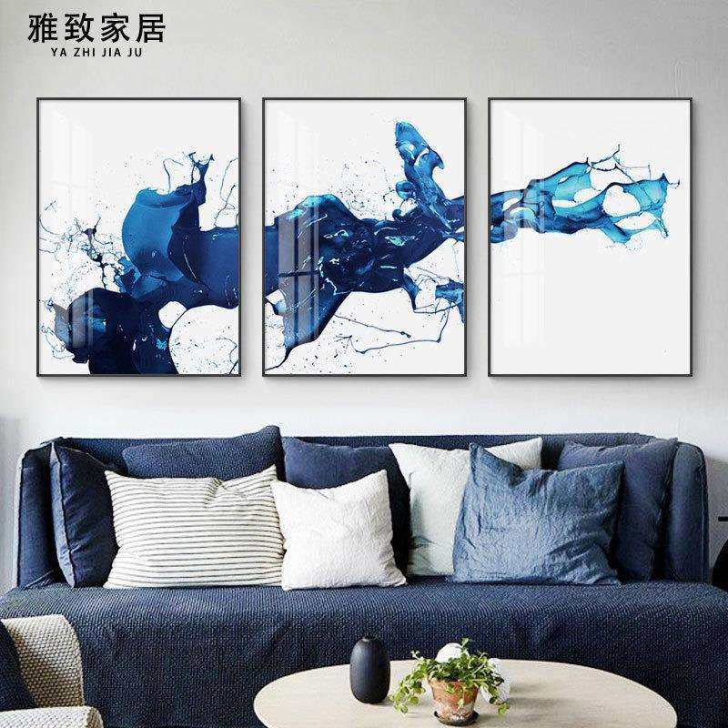北欧现代创意泼墨简约装饰画酒店客厅三联蓝抽象挂画餐厅卧室壁画,鲜花速递/花卉仿真/绿植园艺,割草机/草坪机,淘宝优惠券,粉丝福利购,淘宝优惠卷