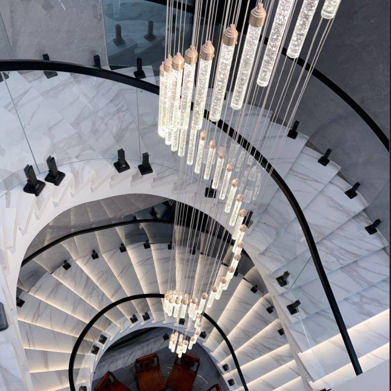 楼梯吊灯水晶吊灯别墅复式楼旋转客厅中空大吊灯楼梯间超长吊灯