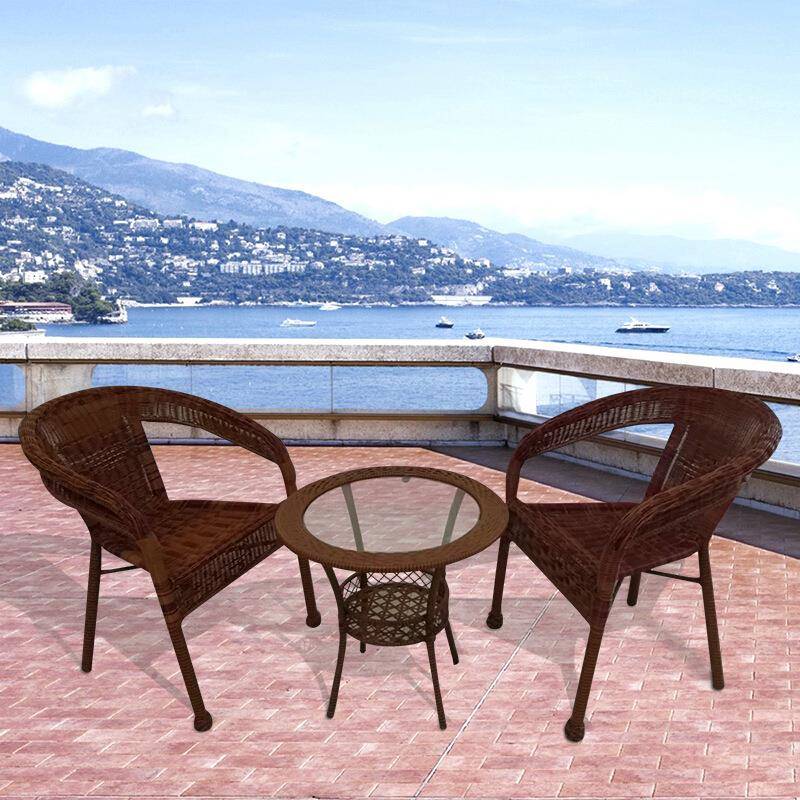 休闲户外阳台藤椅三件套 藤编组合桌椅 庭院休闲桌椅