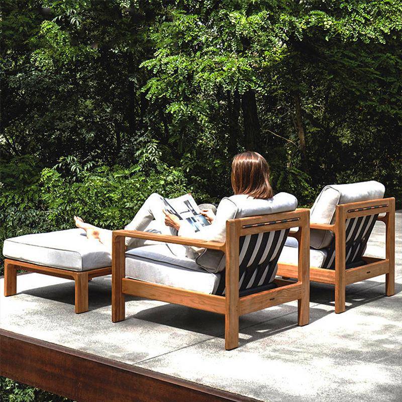 户外实木沙发室外花园庭院休闲藤编柚木茶几组合露天防水防晒家具