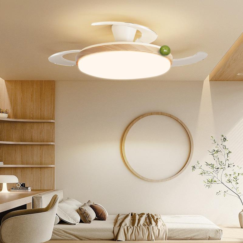 卧室风扇灯原木色护眼静音一体大风力现代简约餐厅房间吊扇灯具