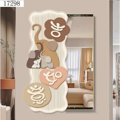 奶油风景隐形全身镜可推拉入户玄关装饰画卧室房间新款镜子装饰画