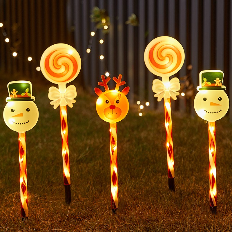 圣诞太阳能户外装饰品灯糖果立体地插灯圣诞老人小鹿Y庭院花园摆