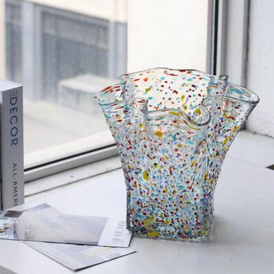 轻津日式石塚硝子褶边手工花瓶经典创意轻奢水养花插器家居装饰品