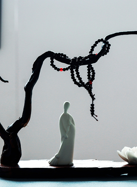 新中式禅意根雕工艺品风化木摆y件茶室客厅电视柜玄关人物软装饰