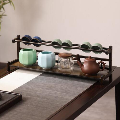 桌面茶杯收纳置物架小型博古架非实木中式紫砂壶摆件架茶具展示架