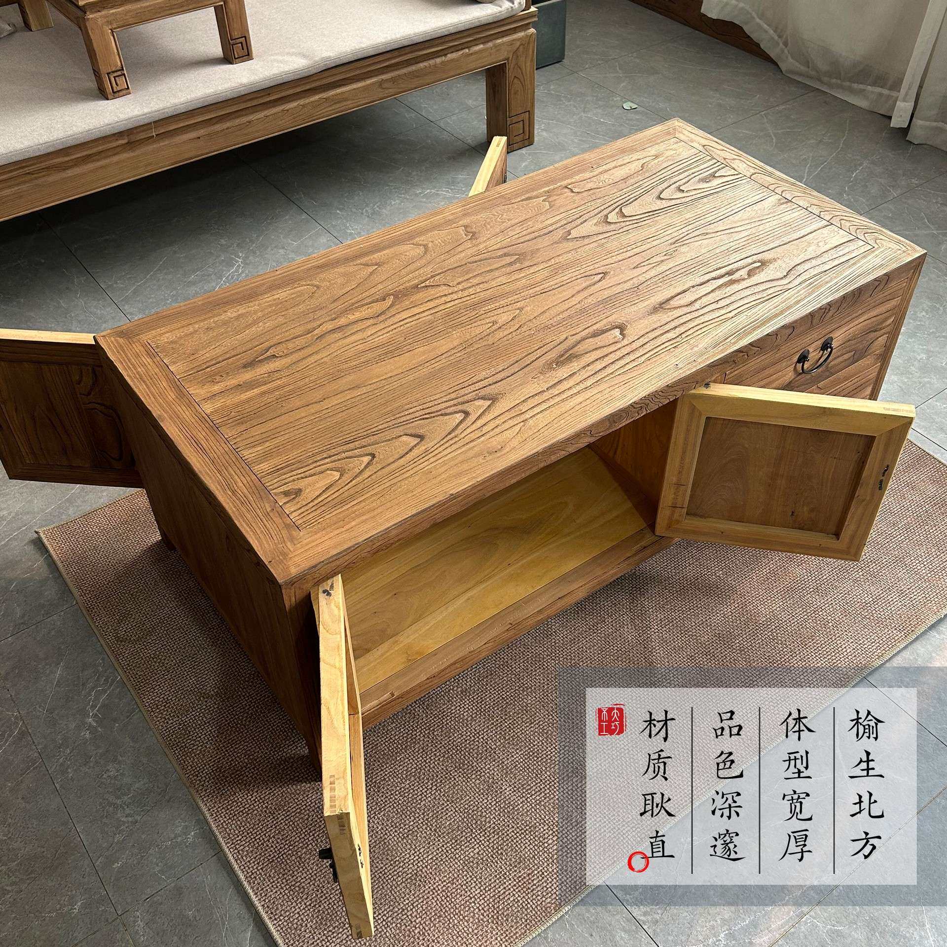 老榆木餐边柜电视柜新中式玄关储物柜收纳柜多层落地柜餐边柜