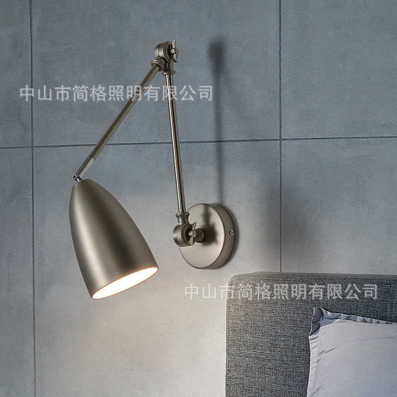 床头壁灯卧室摇臂旋转跨境现代简约伸缩书房阅读复古工业风墙灯具