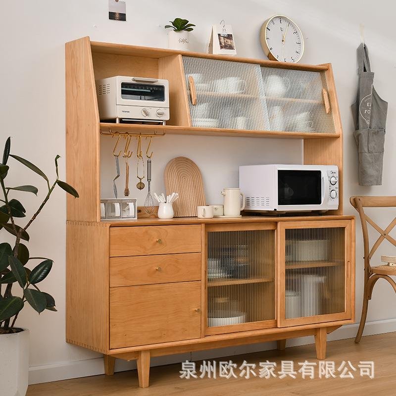 北欧实木餐边柜家用餐厅一体靠墙置物高柜厨房简约玻璃橱柜储物柜