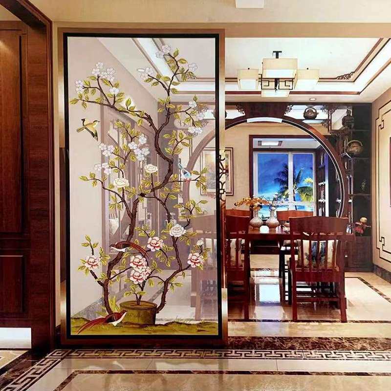 UV数码打印玻璃彩色夹丝玻璃装饰客入户隔断屏风玻璃夹画玻璃