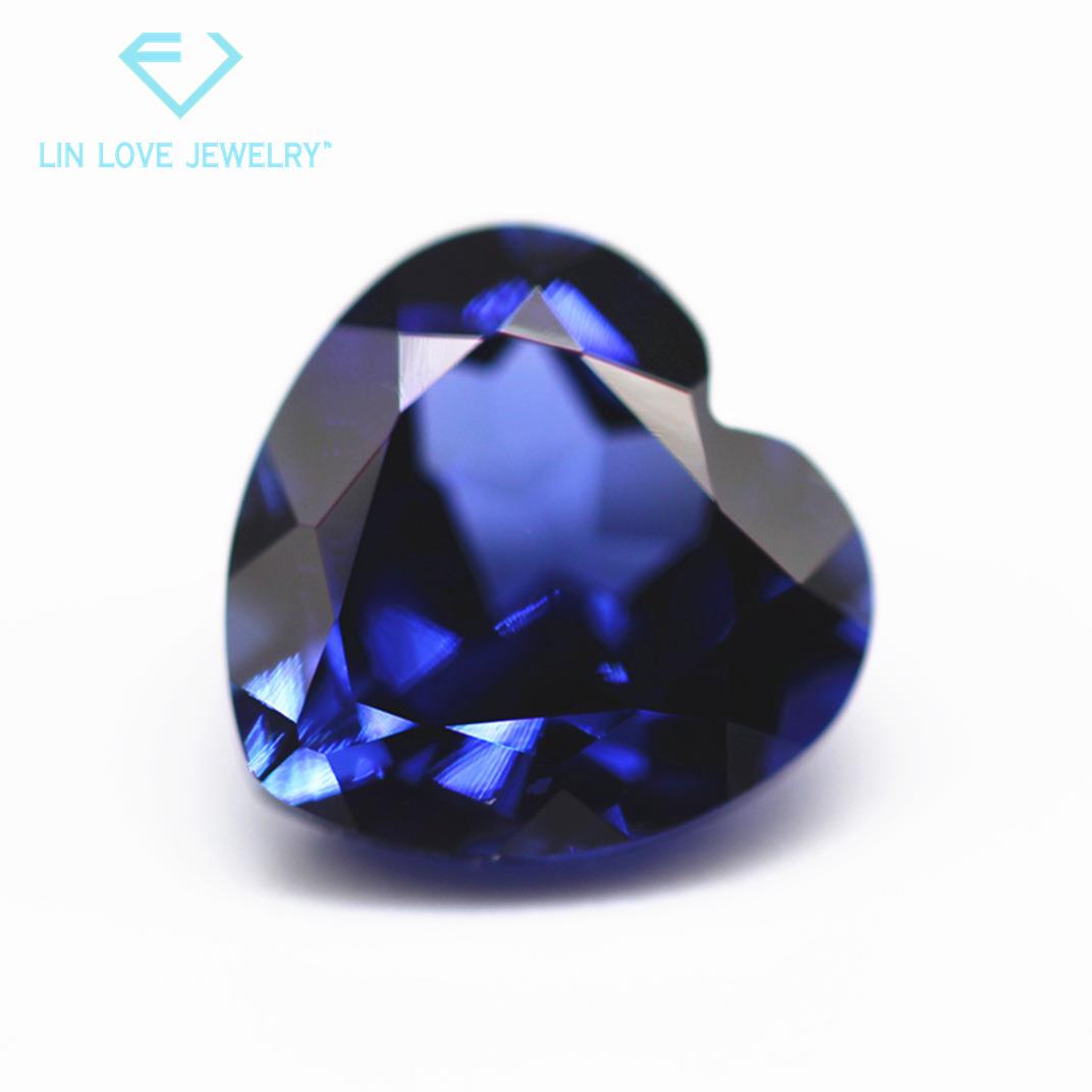 心形培育蓝宝石裸石 爱心形实验室培植再生长蓝宝石sapphire