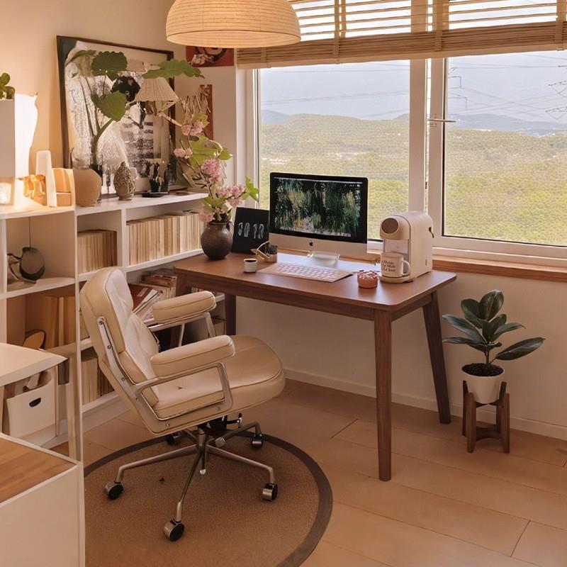 全实木书桌中古风台式电脑桌卧室家用写字学习桌小户型简易办公桌