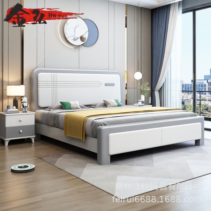 现代简约北欧实木床白色1.8米主卧双人床1.5轻奢高箱储物公寓婚床