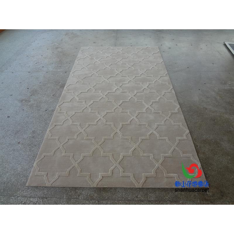现代简约灰色立体长方形格子纯色中式客厅茶几地毯过道玄关门口垫