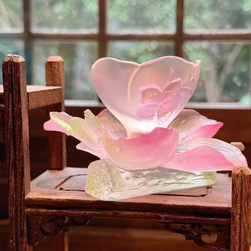 东魅十二花神桃花茶具品茗主人杯套装茶室桌面摆件饰品古法琉璃