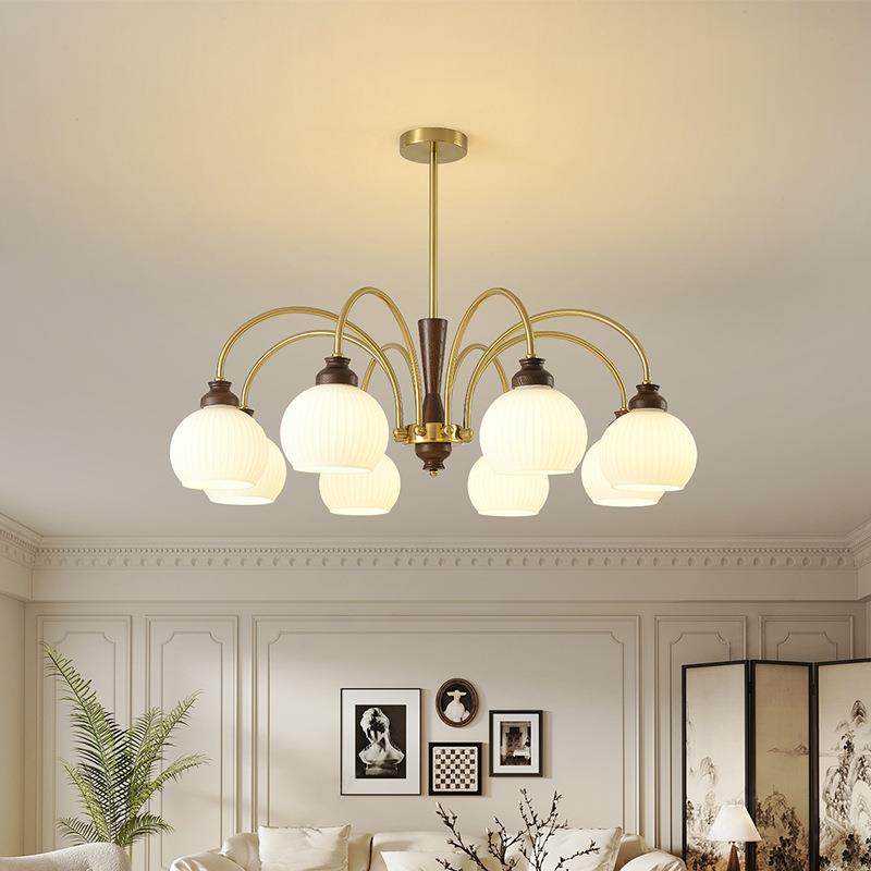 中古风餐厅吊灯北欧胡桃木柿子客厅灯美式艺术卧室灯现代简约灯饰