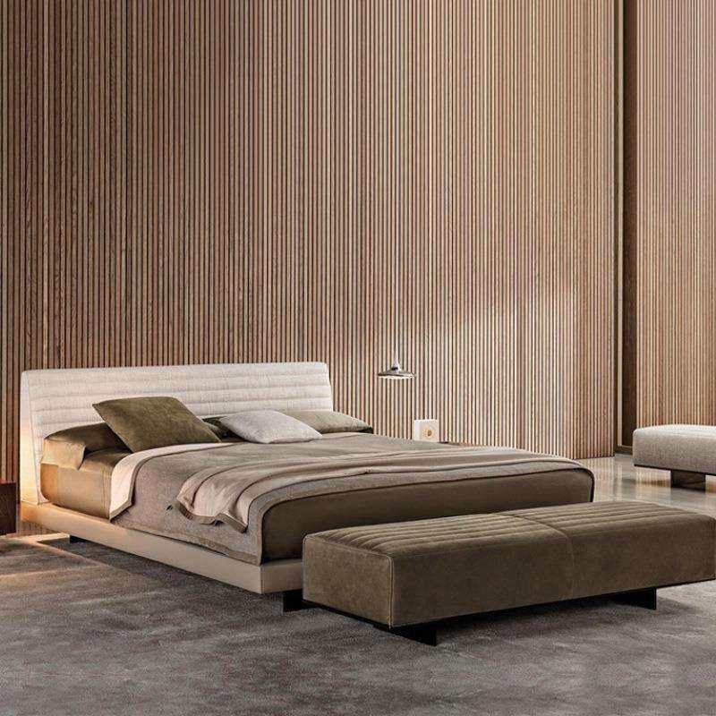 意式极简轻奢布艺双人床齐边1.8米大床皮布结合小户型悬浮罗杰床