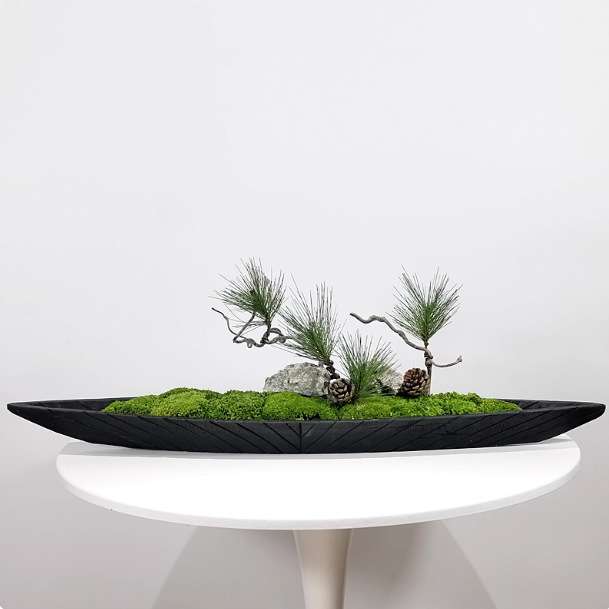 新中式木船入户玄关绿植永生青苔摆件酒店餐桌会议桌创意软装摆件