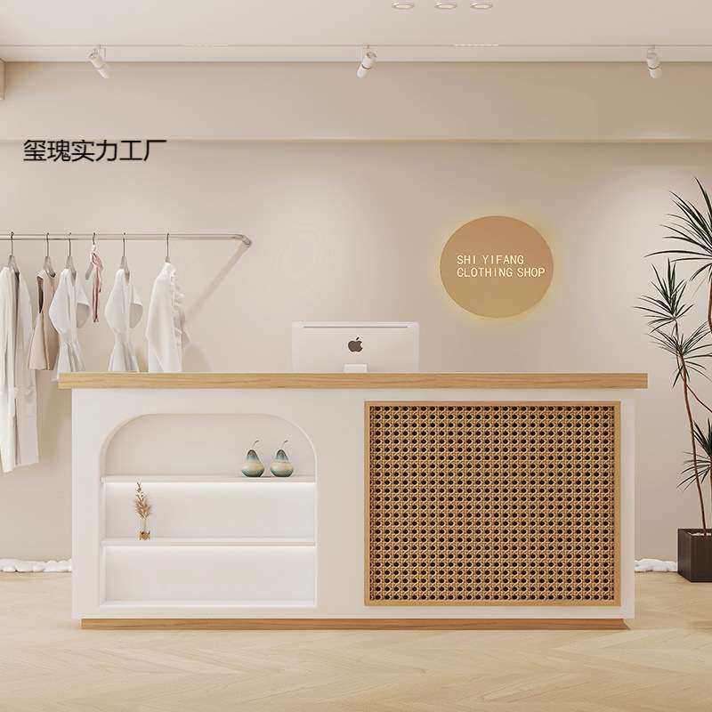 风吧台收银台服装店柜台民宿日韩餐饮店吧台桌藤编前台接待台