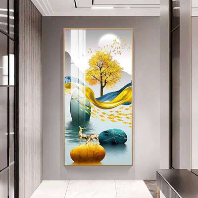玄关装饰画走廊过道轻奢挂画福树锦鹿现代进门墙画正对门高档壁画