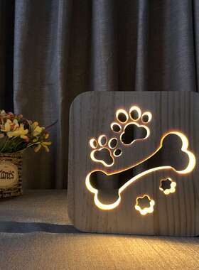 跨境产品新奇特创意台灯 实木镂空雕刻木头灯 3D小夜灯FS-T1852W