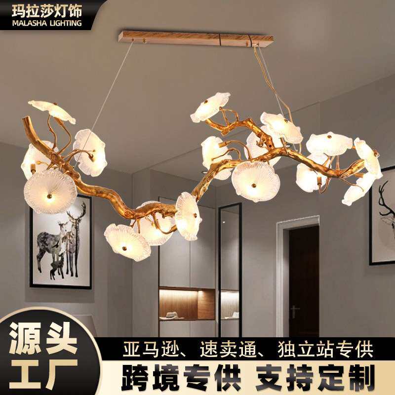 后现代轻奢全铜餐厅吊灯奢华创意别墅餐厅个性水晶艺术树枝型吊灯
