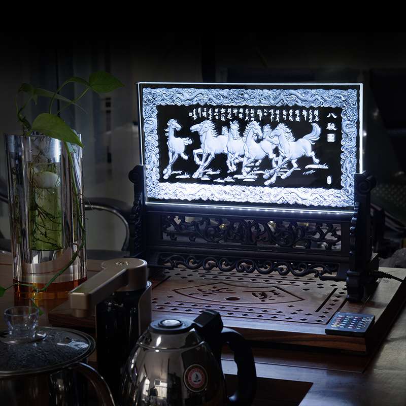 八骏图水晶内雕水晶工艺品开业送礼周年庆典摆件 办公室 家居摆件