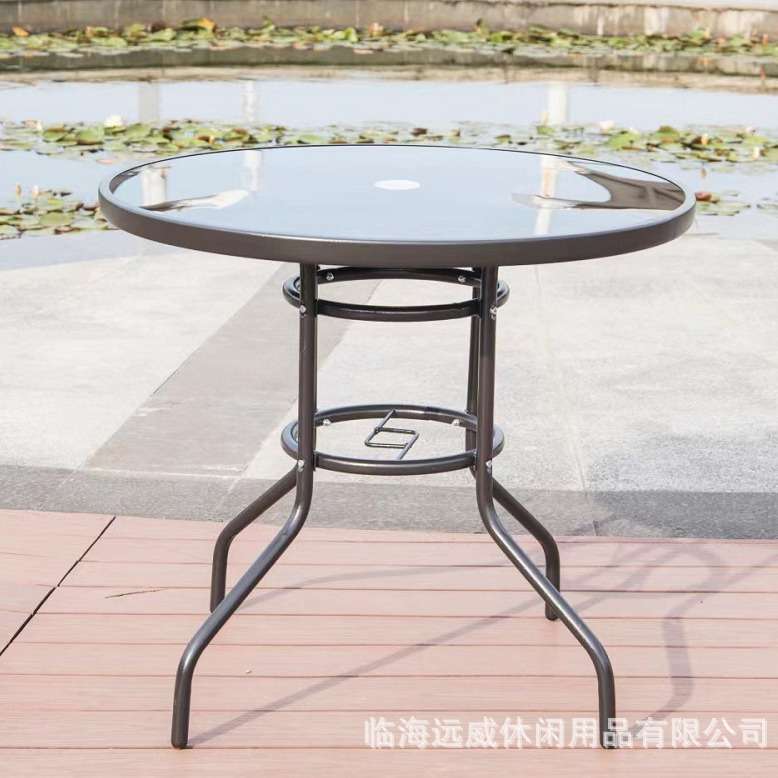 爆款简约铁艺桌户外休闲桌子防水防晒庭院花园户外金属拆装80桌
