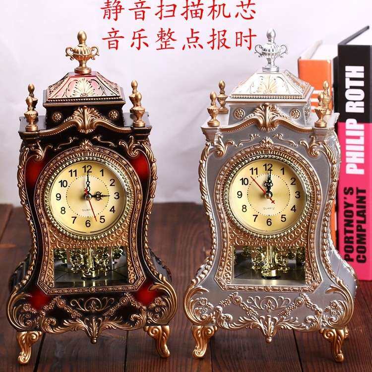 欧式复古座钟 创意闹钟 静音走其它农用工具