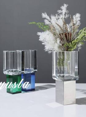 简约玻璃客厅茶几柜插干花瓶餐厅别墅样板间桌面花器摆件软装饰品