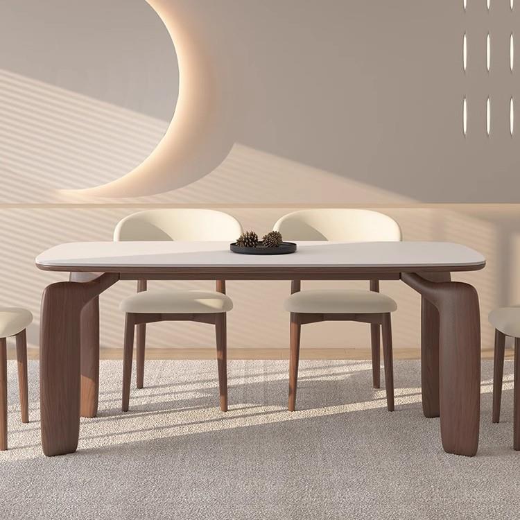 法式复古岩板餐桌椅组合现代简约小户型家用饭桌中古风长方形餐桌