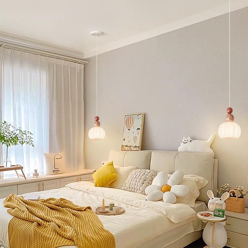 卧室床头吊灯2025年新款长线小南瓜吊灯奶油风儿童房间灯E
