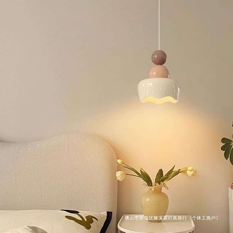 奶油风卧室床头灯吊灯现代简约餐厅单头小吊灯创意温馨儿童房灯具
