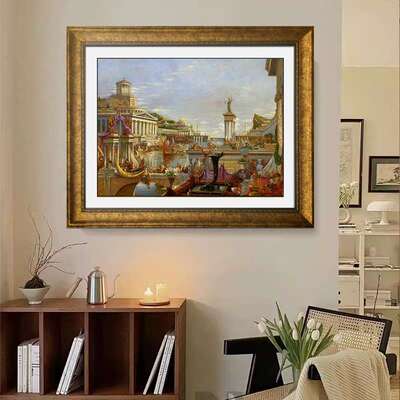 Pure hand-painted oil painting of the Venetian water port