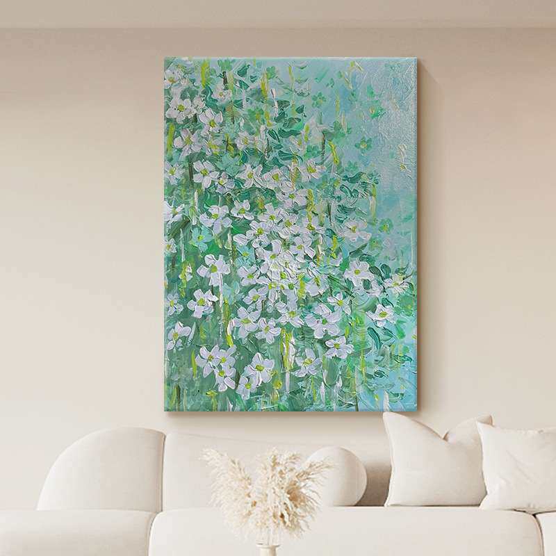 顺丰奶油风植物花卉客厅装饰画纯手绘油画艺术肌理画入户玄关纯油