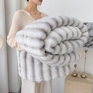 新款轻奢仿兔绒毛毯托斯卡冬季加厚毯子单双人午睡毯沙发盖毯被子