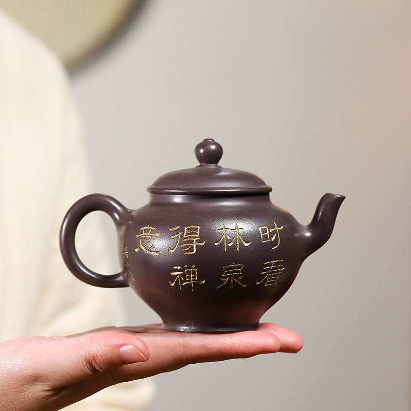 达摩宫灯回流紫砂壶民国手工宫灯壶段泥绘松叶茶具厂家销售