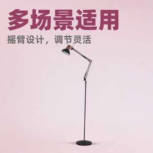 轻奢客厅书房落地灯卧室摇臂麻雀台灯纹绣美睫美甲办公风落地式